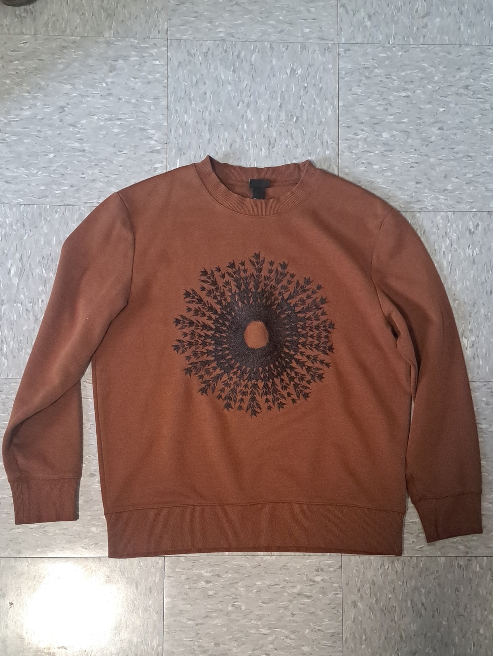 H&M Womens Rust Brown Crewneck Sweater with Central Black Mandala Graphic
